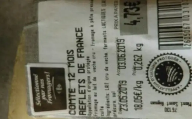 Comté ingredients label