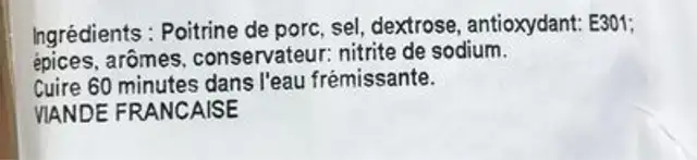 Poitrine paysanne à l'ancienne à cuire ingredients label