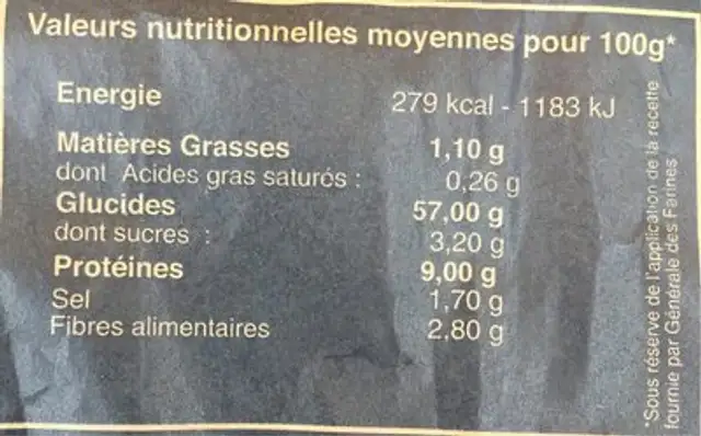 La baguette du marché nutrition facts table