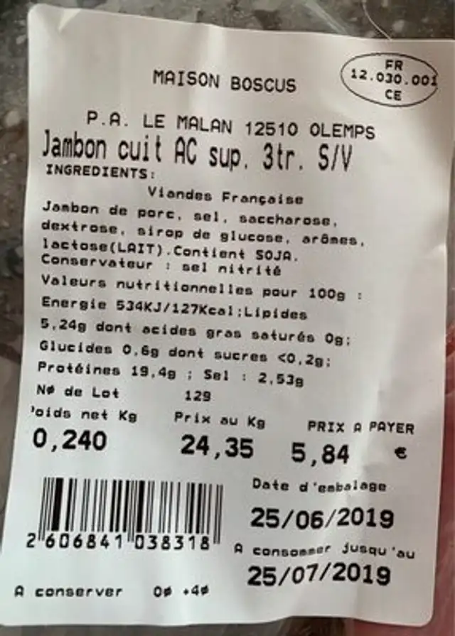 Maison Boscus nutrition facts table