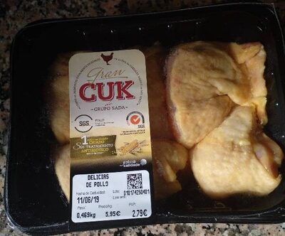 Delicias de pollo front packaging