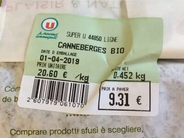 Canneberges ingredients label