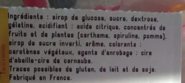 Crocodile - confiserie gélifiée fantaisie ingredients label