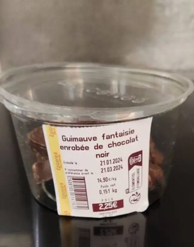 Guimauve fantaisie enrobée de chocolat noir front packaging