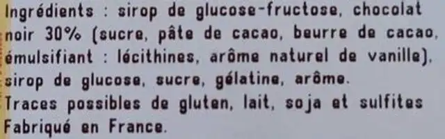 Guimauve fantaisie enrobée de chocolat noir ingredients label
