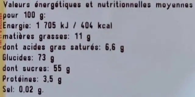Guimauve fantaisie enrobée de chocolat noir nutrition facts table