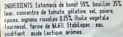 Tripes cuisinées ingredients label