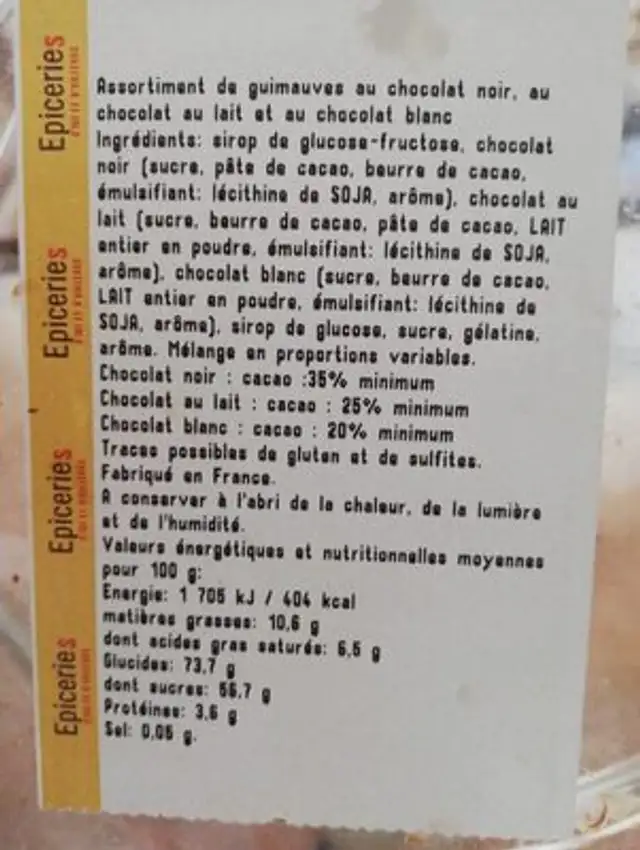 Berthelot nutrition facts table