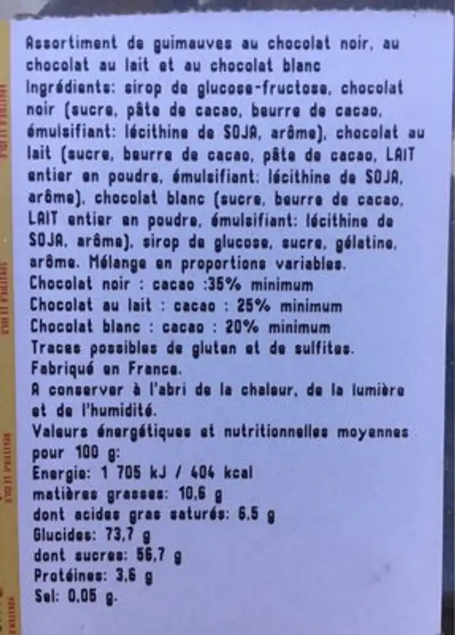 Epiceries d'ici Et d'ailleurs nutrition facts table