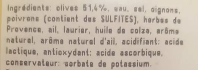Olive a la romaine ingredients label