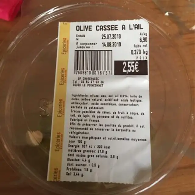 Olive cassee a l'ail