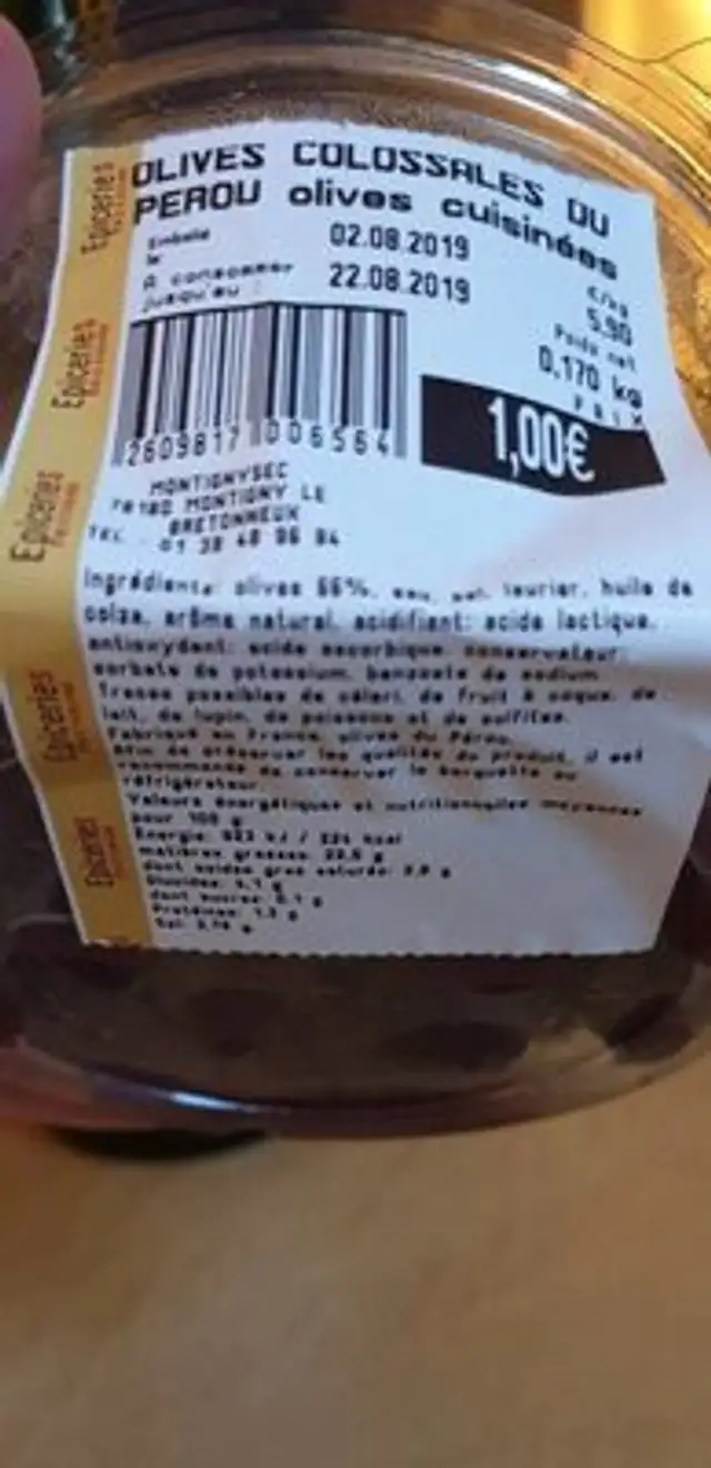 Olives Colossales Du Perou nutrition facts table
