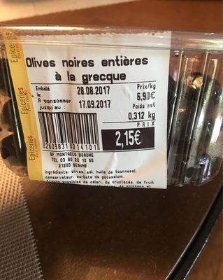 Olives Noires Entières à la Grecque front packaging