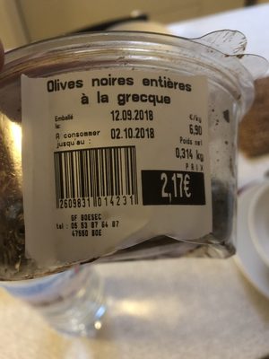 Olives noires entières à la grecque