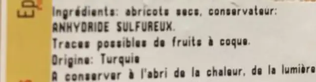 Abricot sec ingredients label
