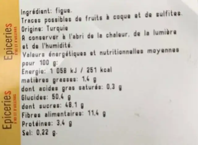 Figue lerida nutrition facts table