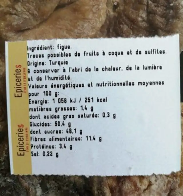 Figue lerida nutrition facts table