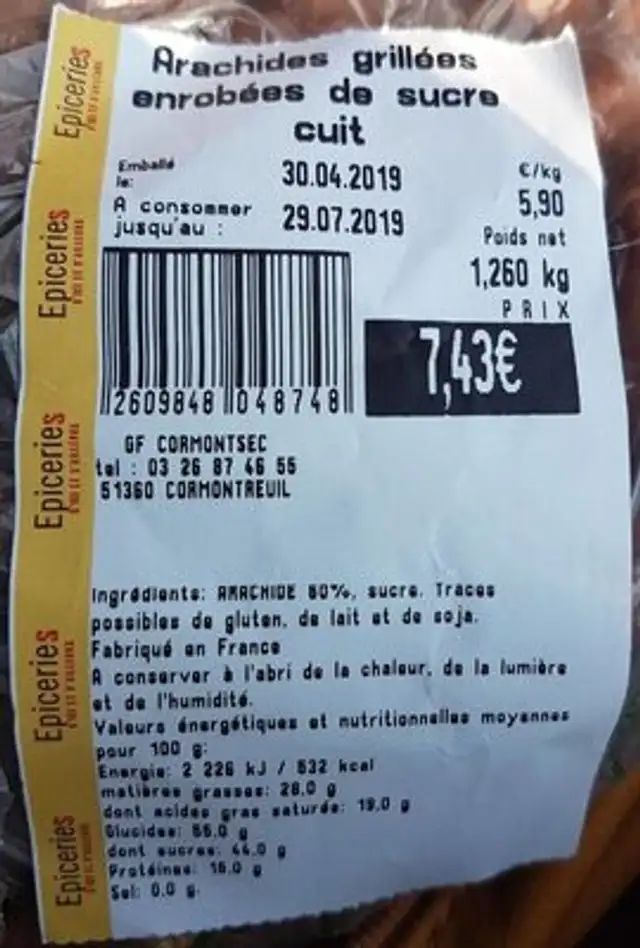 Arachides grillées enrobés de sucre