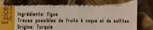 Figue Baglama ingredients label