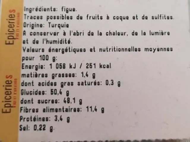 Figue baglama ingredients label