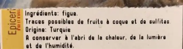 Figue baglama ingredients label