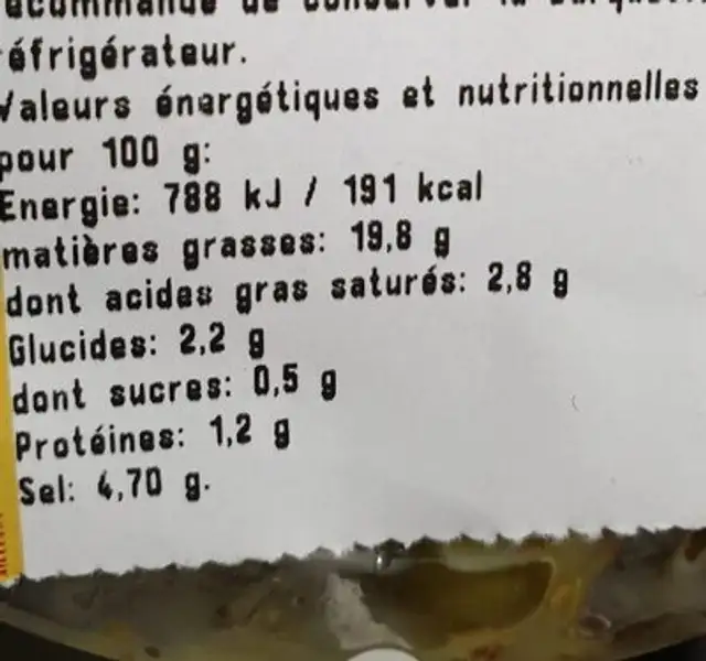 Olives cassées aux herbes de provence nutrition facts table