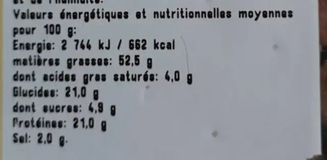 Amandes grillées et salées nutrition facts table