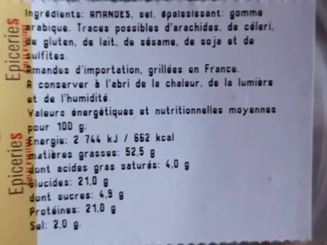 Amande grillées à sec et salée nutrition facts table