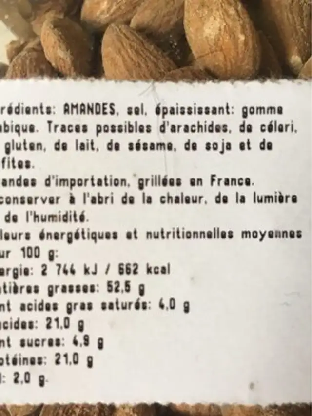 Amandes grillees a sec et salees nutrition facts table