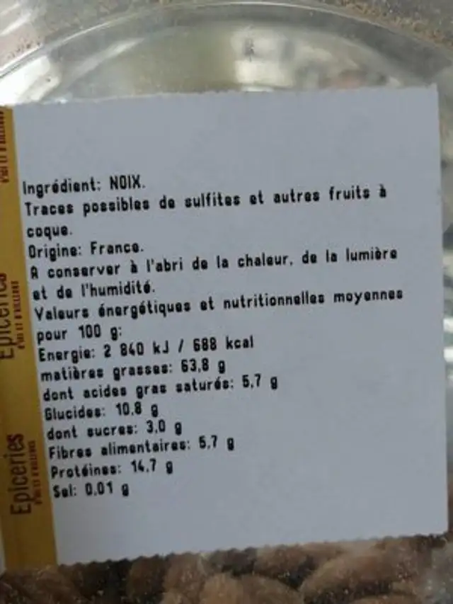 Amandes grillées à sec et salées ingredients label