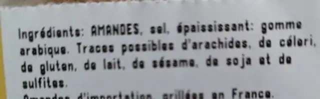 Amandes grillées à sec et salées ingredients label
