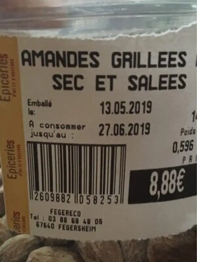 Amandes grilles a sec et salees ingredients label