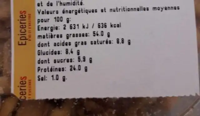 Mélange apéritif salé nutrition facts table