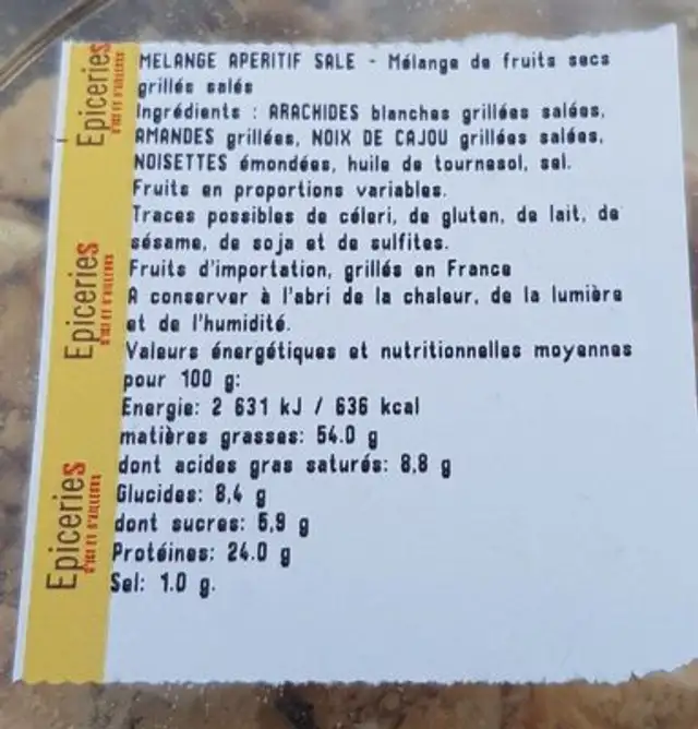 Melange Aperitif Salé nutrition facts table