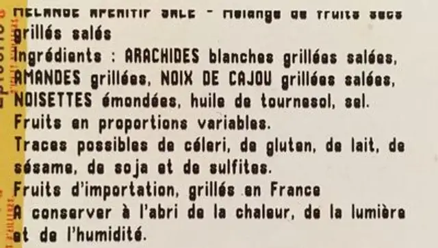 Melange fruits secs sales ingredients label