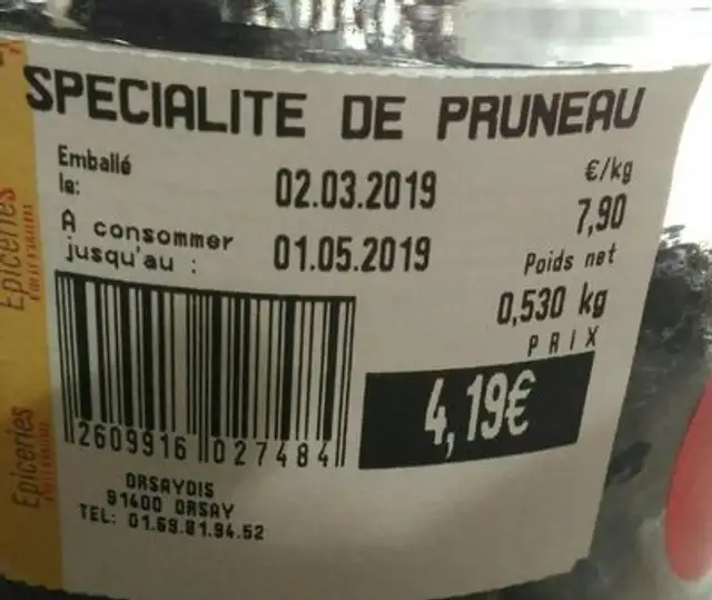 Spécialité de pruneaux ingredients label