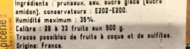 Pruneaux sec ingredients label