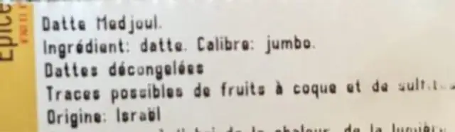 Datte medjoul ingredients label
