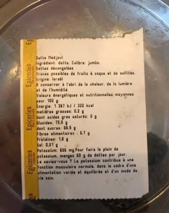 Datte medjoul nutrition facts table