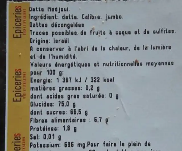 Datte Medjoul ingredients label