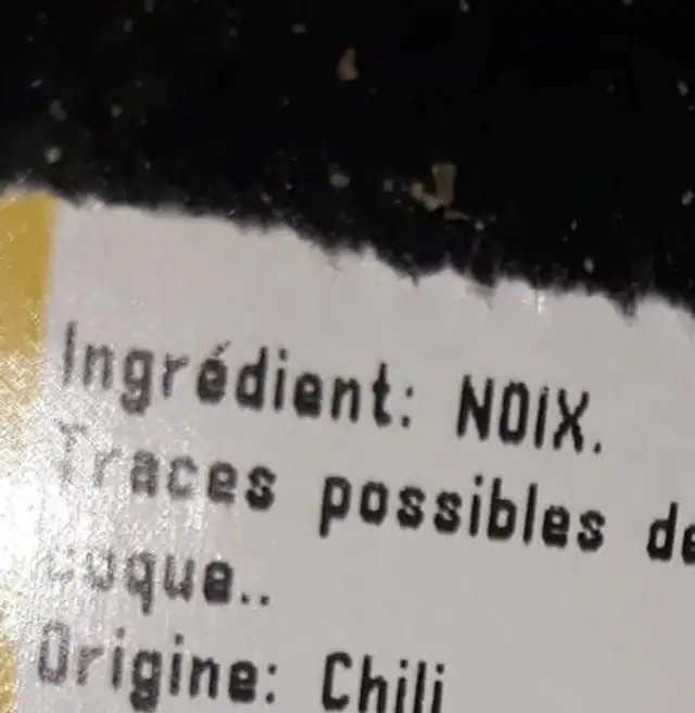 Cerneaux  de noix ingredients label