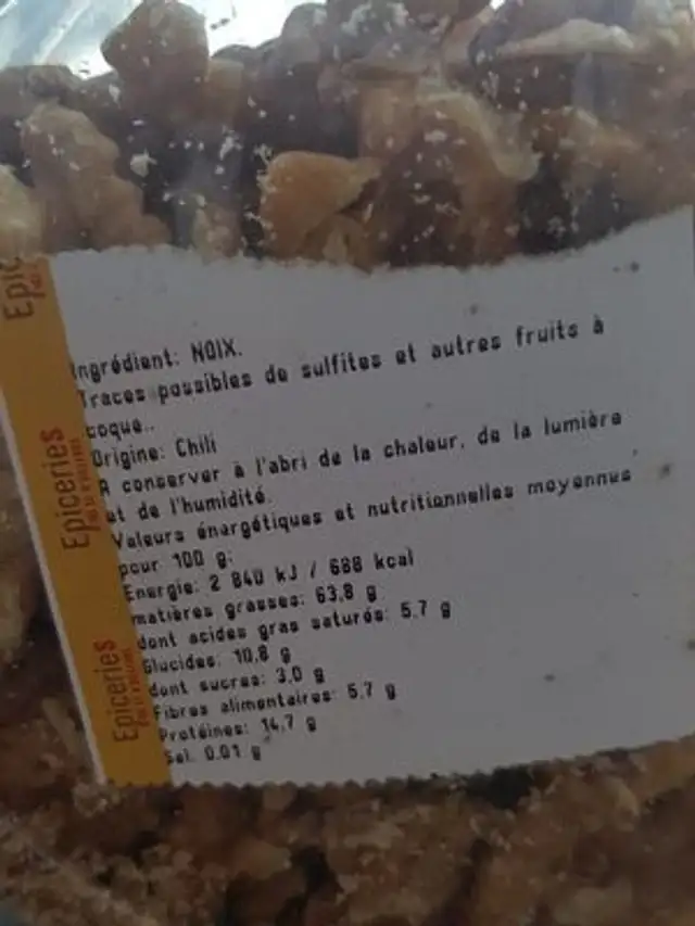 Cerneaux de noix ingredients label