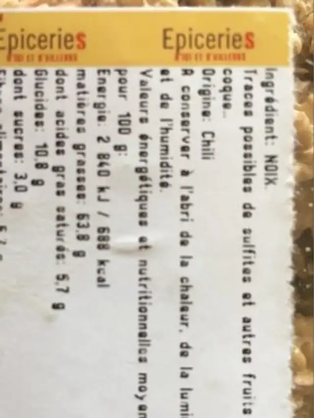 Cerneaux de noix ingredients label