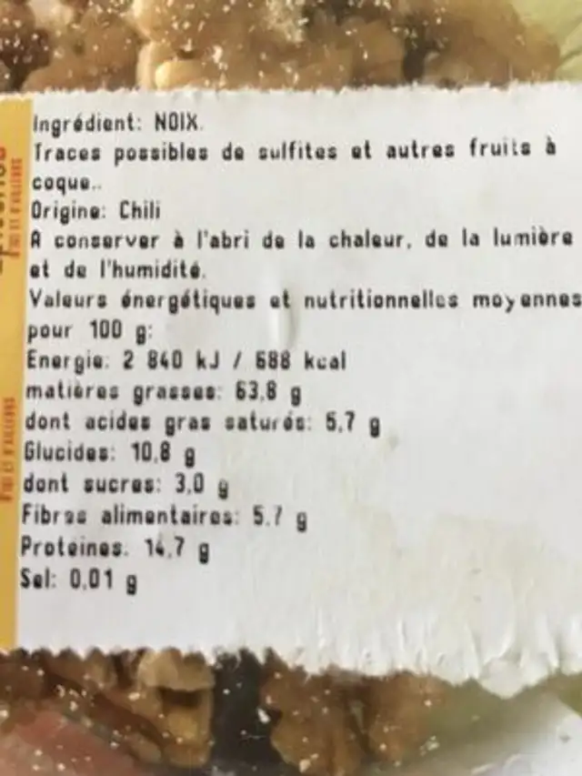 Cerneaux de noix nutrition facts table