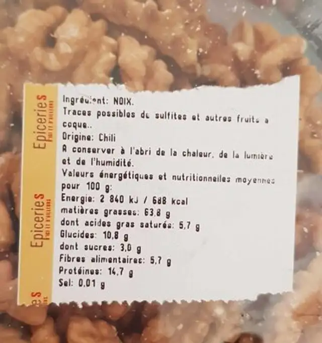 Cerneaux de noix nutrition facts table