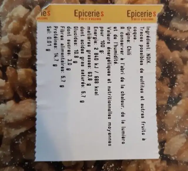 Cerneaux de Noix nutrition facts table