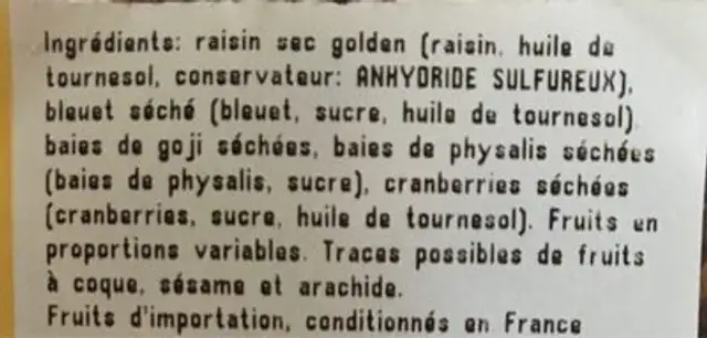 Mélange vitalité ingredients label