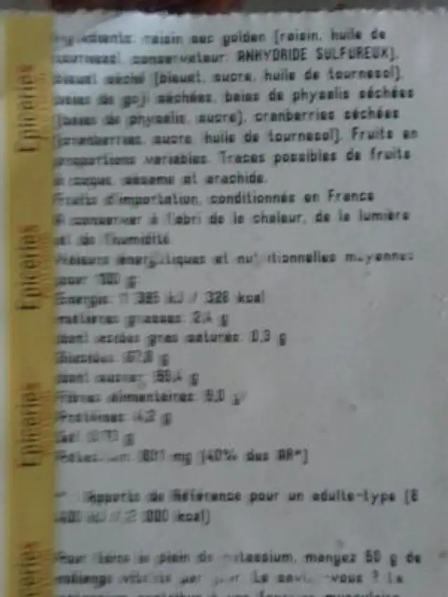 Mélange vitalité ingredients label