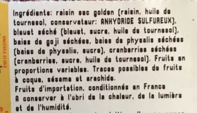 Mélange vitalité ingredients label