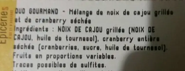 Melange duo gourmand ingredients label